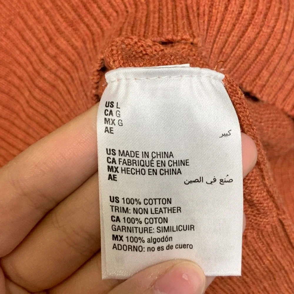 Club Room Sweater Mens Large Orange Cotton Ribbed Hem Quarter Zip Mock Neck